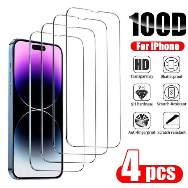 1-4Pcs Protective Glass For iPhone 17 16 15 14 13 12 11 Pro XR X XS Max Screen Protectors For iPhone 7 8 6 Plus 12 13 Mini Glass